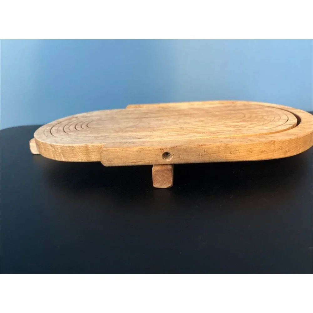 Collapsible Wooden Basket Oval Bowl Trivet Handcrafted 15
